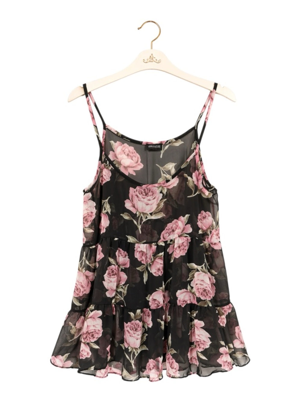 Womens Sheer Floral Flowy TIered Top XL Dark Fairy‎ Grunge Whimsigoth Ethereal